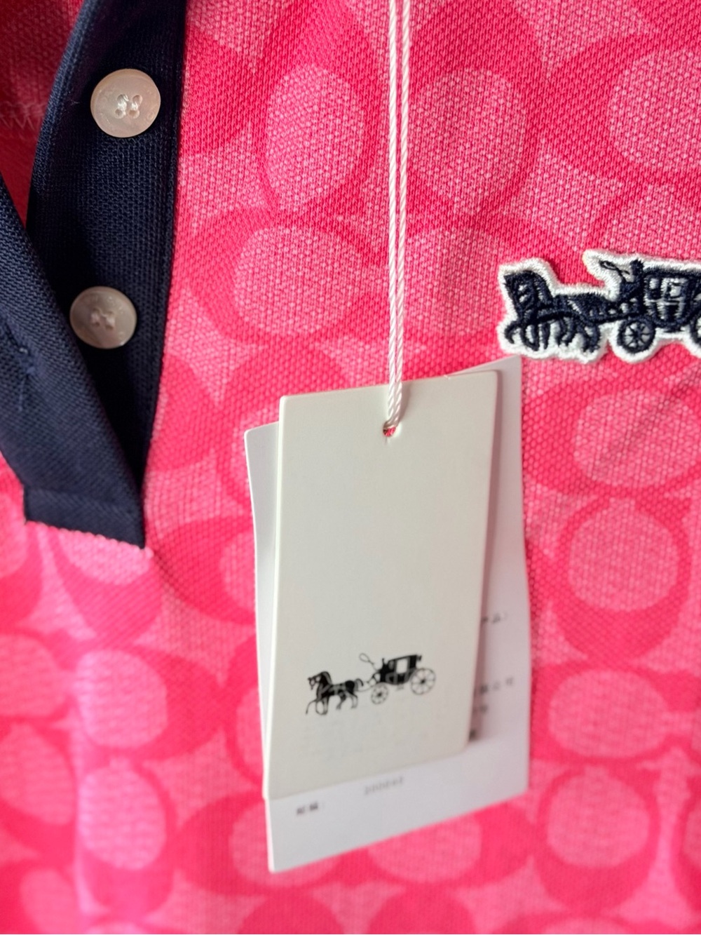 Coach women Pink Polo with Navy Trim and Signature Print - Picture 6 of 6
